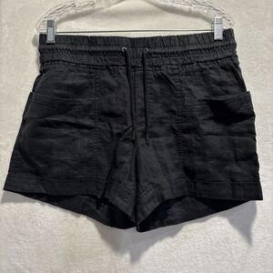 Athleta Cabo Women's 100% Linen Short 4" Black Size 10 Pockets Drawstring Waist